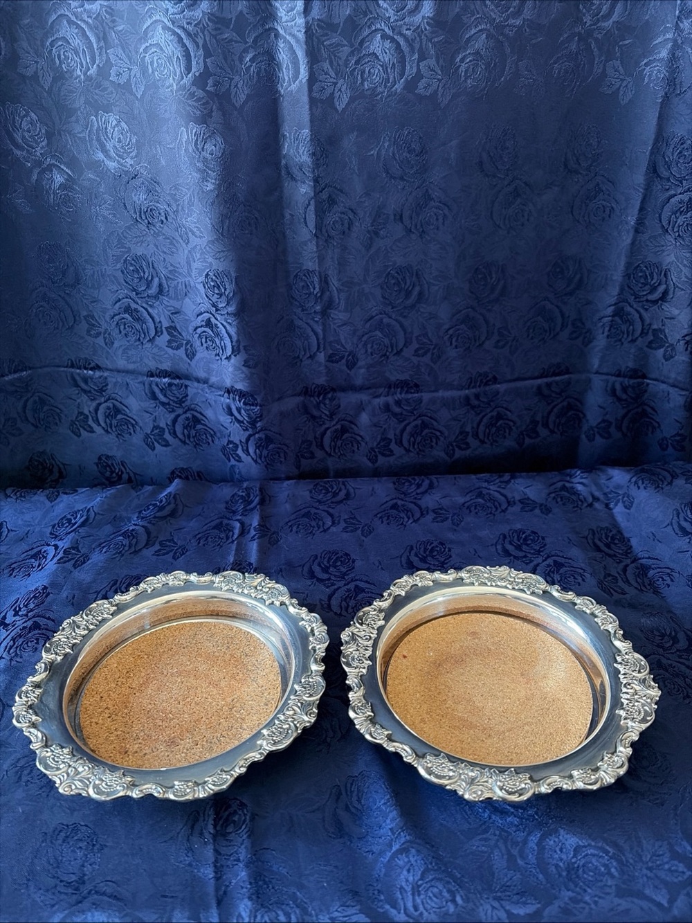 Pair Of VTG Wallace Silver Plated Wine Coasters #725